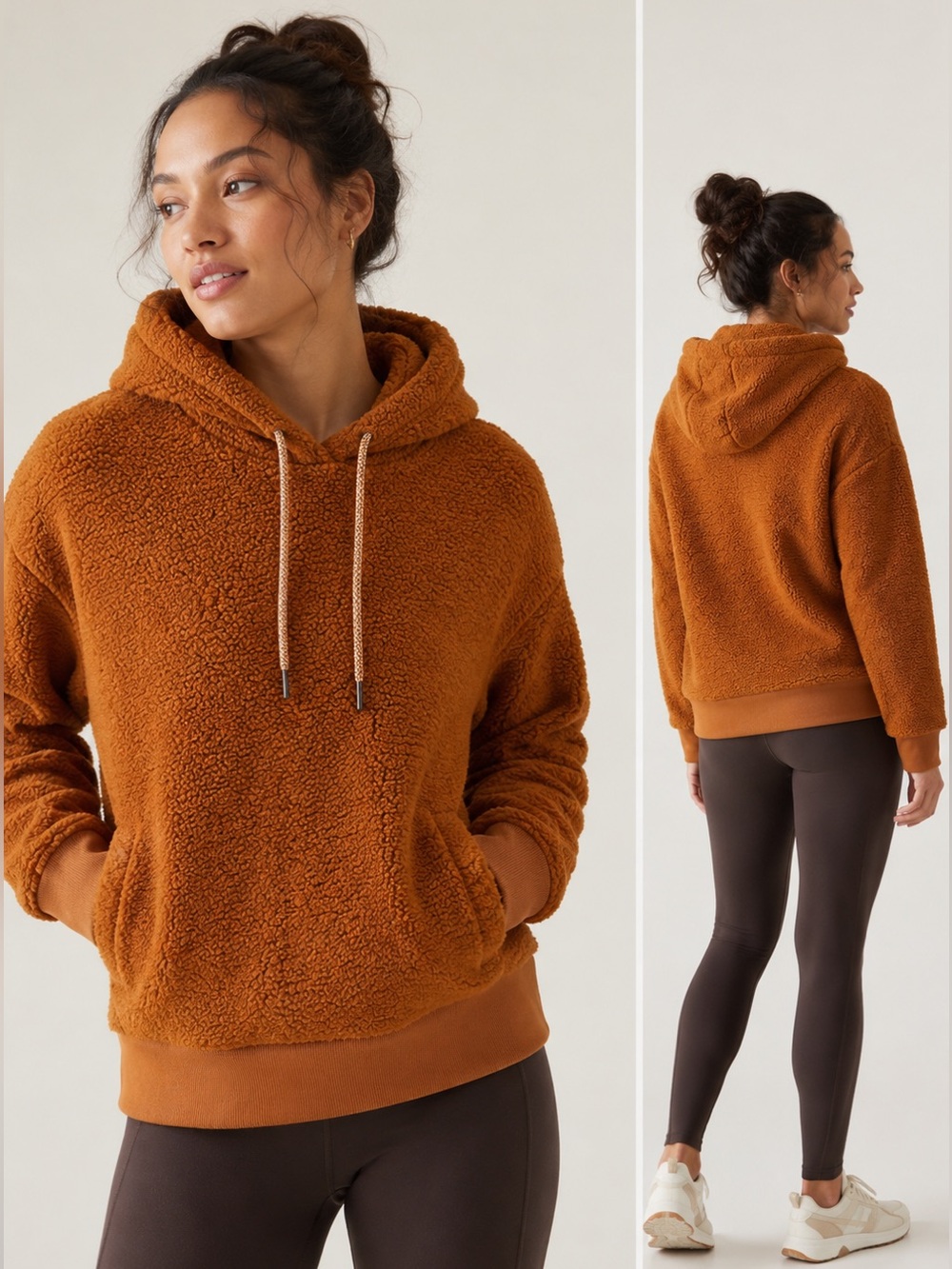 Athleta Tugga Sherpa Hoodie Burnt Orange XL Cozy Pullover Fleece